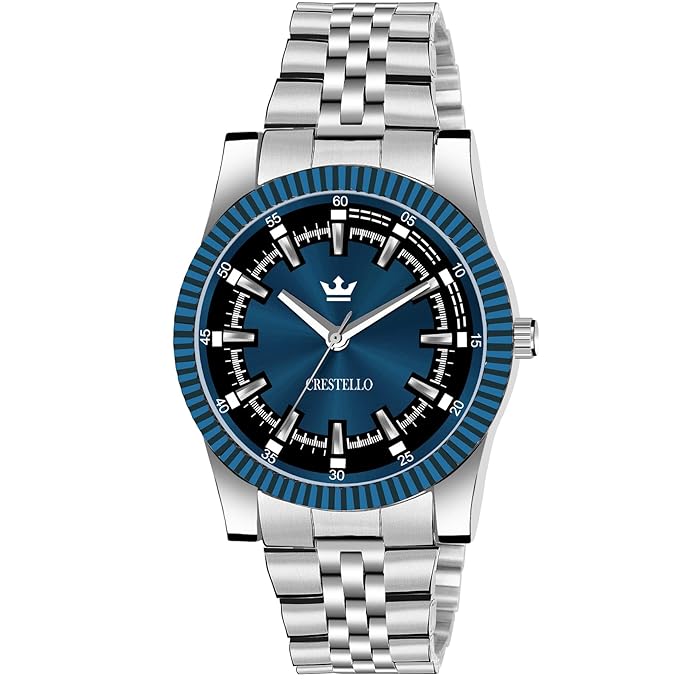 Visit the CRESTELLO Store CRESTELLO Stainless Steel Chain Analog Wrist Watch for Men (Blue/Black/Silver Dial) | CR-G021Visit the CRESTELLO Store CRESTELLO Stainless Steel Chain Analog Wrist Watch for Men (Blue/Black/Silver Dial) | CR-G021 - Image 2